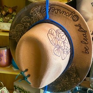 Hand designed and burned plant theme hat